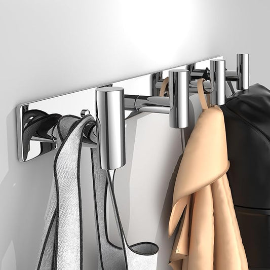 Wall Mounted Coat Rack-4 Hooks, Heavy Duty Stainless Steel Wall Hooks for Towel Coat Bag, Hat Rack Coat Hanger Coat Hooks Towel Racks for Bathroom Entryway Kitchen Hotel (Glossy, 1 Pack)
