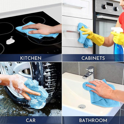 GLIMGLINT Blue Microfiber Cleaning Cloth, 150 Pack Cleaning Rags, Cleaning Towels with 3 Color Assorted, 14"X12"