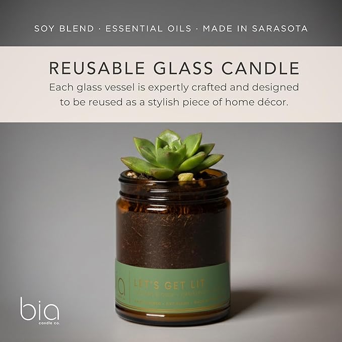 Bia Candle Co Soy Blend Candle, Smoky Herbal Cannabis with Patchouli, Musk & Black Pepper, Passion Fruit & Grapefruit – Clean Burn, Lead-Free Wick – Let’s Get Lit, 7 oz