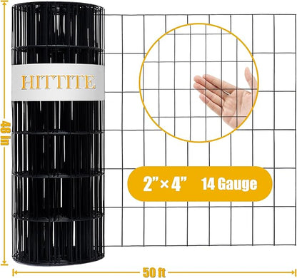Black PVC Coated Welded Wire Fencing, 48in High x 50ft Long, 2 inch x 4 inch 14GA 2/3/4/5/6 Ft Tall Welded Wire Fence Rolls, Black Metal Garden Fence Wire Roll Garden Fencing for Yard