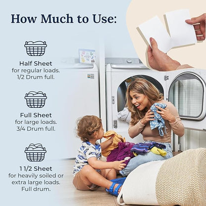 Miss Mouth's Messy Eater Laundry Detergent Sheets - 120 Loads Travel Friendly Detergent Sheets - Hypoallergenic, Sensitive Skin Safe, Pediatrician and Dermatologist Tested, Fragrance Free