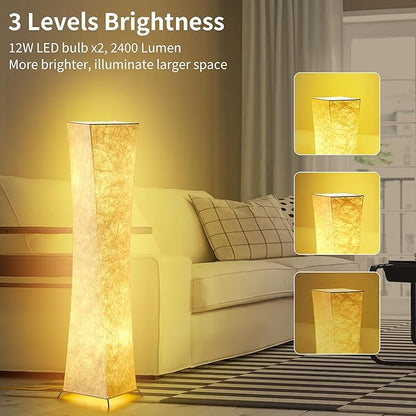 chiphy Floor Lamp, Dimmable 52" (M) Tall Standing Lamp, 3 Levels Adjustable Brightness 12Wx2 LED Bulbs, Column Floor Light w/White Fabric Shade, Home Decor for Living Room, Bedroom