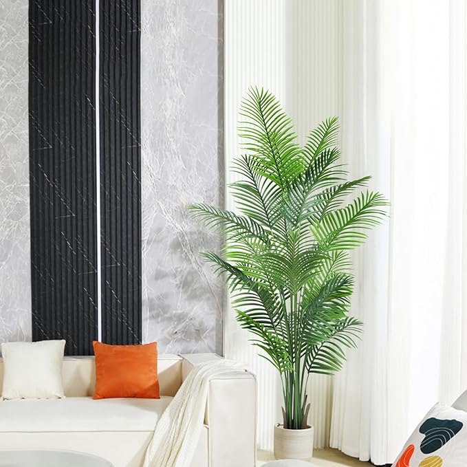 AnTing Artificial Areca Palm Plant Faux Tropical Tree 6FT, Fake Palm Tree Indoor Decor with 15Trunks for Home Office Garden Hotel Decor Gift（2pack）