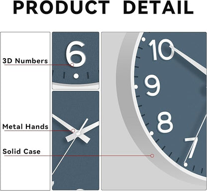 Wall Clock, Silent Wall Clocks Battery Operated 8 Inch-Modern Non Ticking Analog Clock Decorative for Kitchen Office Bathroom Bedroom(Azure Blue)