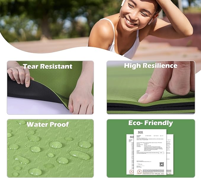 Yoga Mat Non Slip, Pilates Fitness Mats, Eco Friendly, Anti-Tear 1/4" Thick Yoga Mats for Women, Exercise Mats for Home Workout with Carrying Sling and Storage Bag