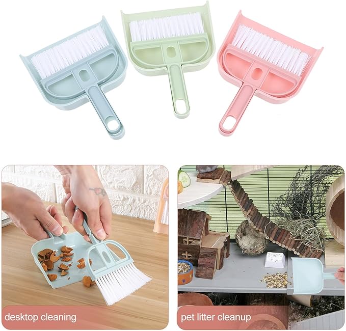 Handheld Mini Broom and Dustpan Set, 6pcs Desktop Cleaning Brush Kit for Pet Hair and Household Debris, Small Brooms with Dust Pans in Pink, Green, and Blue for Home and Office Use