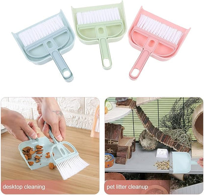 Handheld Mini Broom and Dustpan Set, 6pcs Desktop Cleaning Brush Kit for Pet Hair and Household Debris, Small Brooms with Dust Pans in Pink, Green, and Blue for Home and Office Use