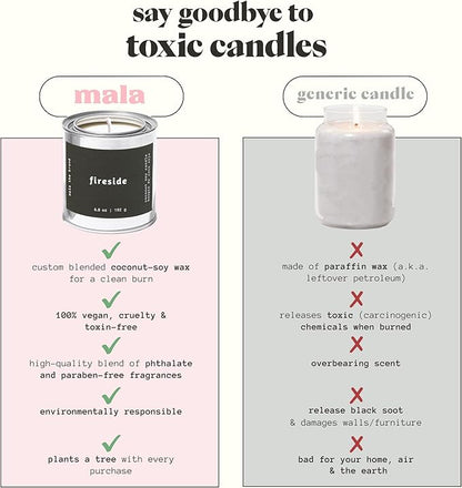 Mala Fireside - Black Amber, Musk and Lavender Candle - Vegan Soy Hand Poured Aromatherapy Candle with 45 Hour Burn - Classic 6.8 oz Size