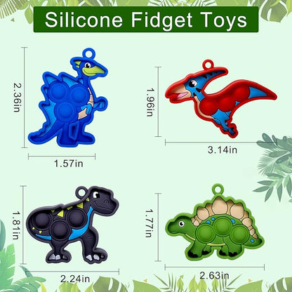 Kiss Monkey 24 Pack Dinosaur Party Favors,Mini Pop Keychain Toys Bulk,Pop Fidgets Party Favors for Kids,Stress Relief Sensory Toys,Goodie Bags Stuffer,Classroom Prizes,Birthday Gifts for Boys & Girls