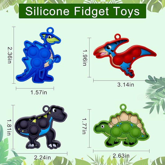Kiss Monkey 24 Pack Dinosaur Party Favors,Mini Pop Keychain Toys Bulk,Pop Fidgets Party Favors for Kids,Stress Relief Sensory Toys,Goodie Bags Stuffer,Classroom Prizes,Birthday Gifts for Boys & Girls