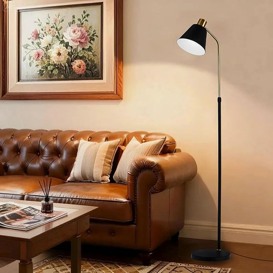 Black Gold Modern Reading Lamps Floor Standing, 12W Dimmable LED Vintage Floor Lamps for Bedroom, Adjustable Heights Antique Industrial Tall Floor Lamp, for Reading Lash Home Corner Living Room