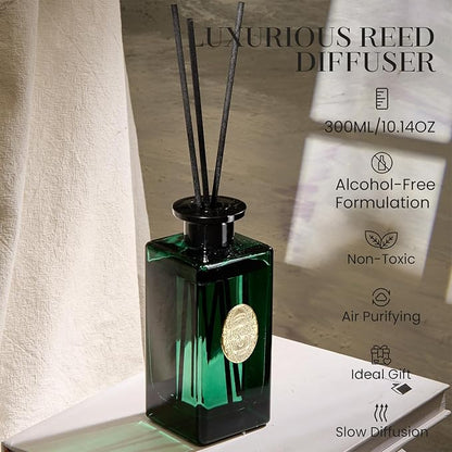 M&SENSE 10.14 oz Large Reed Diffuser Set | Evergreen Pine Scent Oil Diffuser with Sticks | Hotel Collection Non-Toxic Essential Oil |for Bedroom Bathroom Living Room