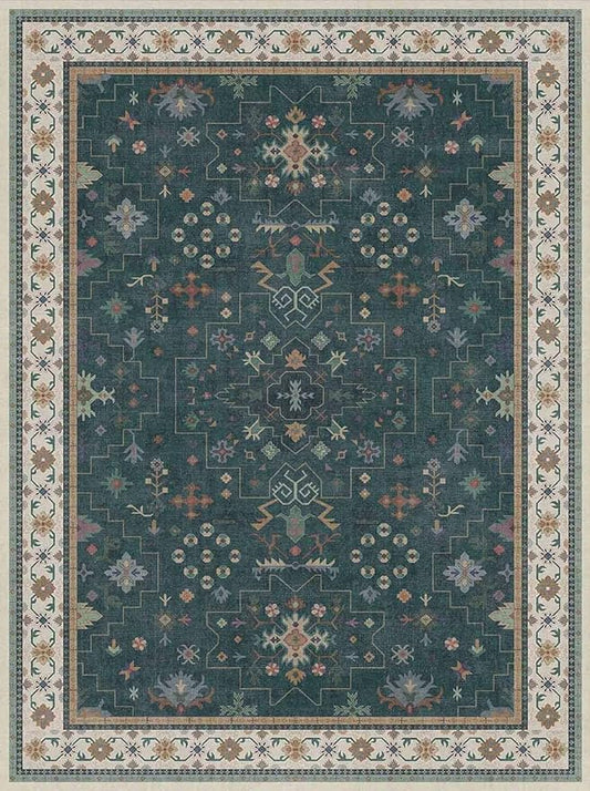 Dark Green Oushak 3x4 Large Entryway Rug - Modern Vintage Boho Floral, Washable Low Pile Non-Slip Area Rugs for Door Mat Indoor Entrance, Kitchen, Bedroom Beside Bed