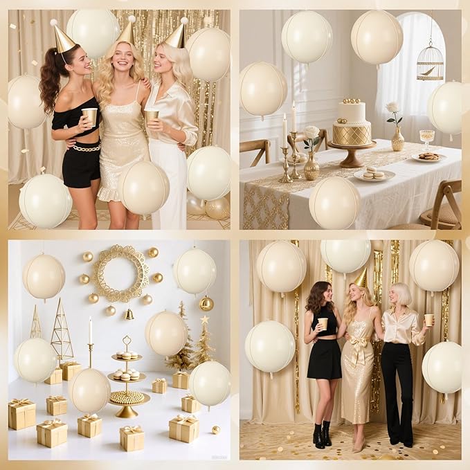 Cream Beige Round Foil Balloons 9 pcs,Metallic Giant 4D Round Balloons 22 Inch for Boho Party Girls Women Birthdays Wedding Bridal Baby Shower Party Decor