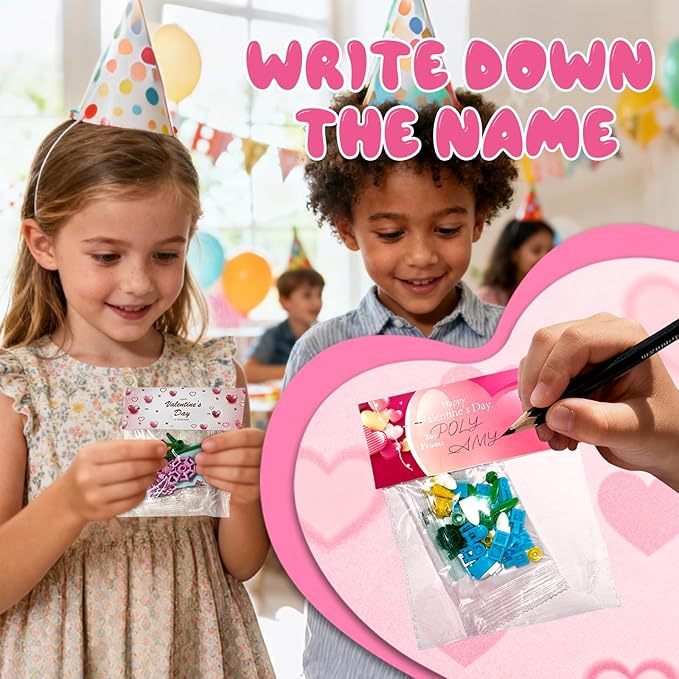 24Pcs Valentine's Day Gifts Party Favor Valentines Small Flower with Valentine Greeting Cards Bouquet Building Blocks Toys for Boys Girls Gifts School Exchange Prize Party Favors