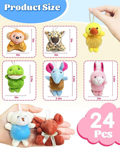 24 Pack Mini Stuffed Animals, Small Plush Keychain Party Favors for Kids 3-5, 4-8, 8-12, Bulk Treasure Box Toys for Classroom Prizes, Valentines Day School Gifts, Goodie Bags Stuffers