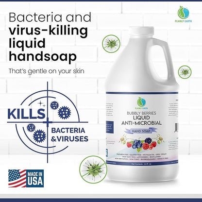 AntiMicrobial Hand Soap, 64 oz Bulk Refill - Antibacterial Hand Soap, Gentle, Scented Moisturizing Hand Soap for Kitchen and Bathroom - Bubbly Berries