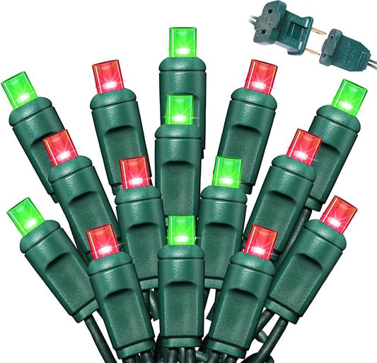 50L String Lights, LED Christmas Lights, 6" SPACING,Green Wire, Red and Green