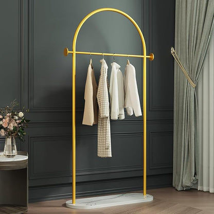 Gold Modern Clothing Rack with Marble Base - Heavy Duty Freestanding Garment Rack for Hanging Clothes, Storage in Bedroom, Living Room, Entryway, Boutiques (gold)