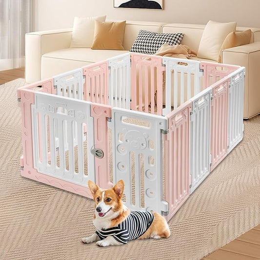 Dog Playpen with Door, 13 Panels Freestanding Pet Safety Fence, Removable & Stackable Pet Safety Fence or Small Dogs and Cats 53.54x40.55x25.6 in