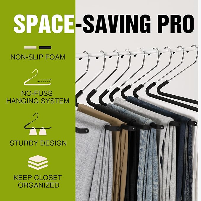 Spring Fever Open Ended Non Slip Sponge Padded Pants Hangers - Chrome Plating Foam Heavy Duty Space Saving Beige Long 5