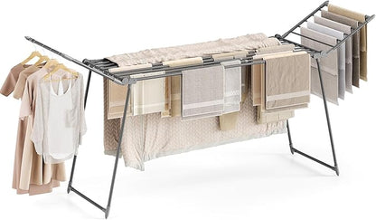APEXCHASER Clothes Drying Rack Foldable, Large Drying Rack for Clothing Retractable, Winged Laundry Rack Folding Indoor Outdoor, Metal Clothes Airer for Bedding Towel Sweater Heavy Duty, Grey