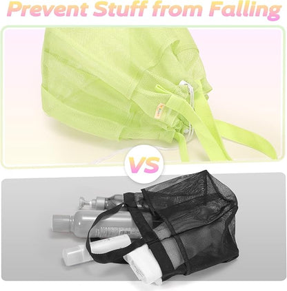 Mesh Shower Caddy Portable with Drawstring, Dorm Room Essentials for College Students Girls & Boys, Large Shower Bag for Camping,Swimming,Gym,Travel,Bathroom - Green