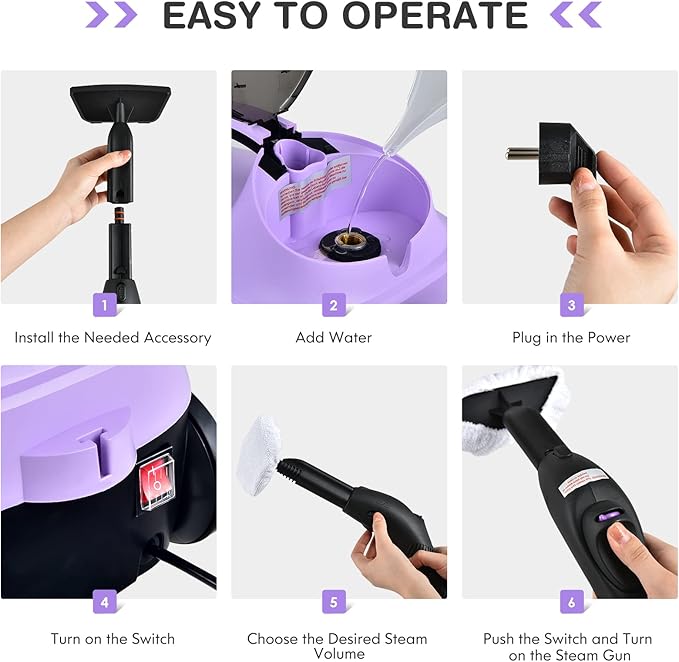 COSTWAY 2000W Multipurpose Steam Cleaner with 19 Accessories, Household Steamer w/ 1.5L Tank for Cleaning, Heavy Duty Rolling Cleaning Machine for Carpet, Floors, Windows and Cars (Purple)