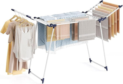 APEXCHASER Clothes Drying Rack Foldable, Large Drying Rack Clothing, Winged Laundry Rack Folding Indoor Outdoor, Metal Clothes Airer for Bedding Towel Sweater Heavy Duty, 68.9" X 22" X41.3", White
