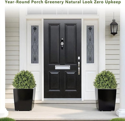 THE BLOOM TIMES 2ft Faux Boxwood Plants Outdoor Set of 2, 24" Tall UV-Resistant Artificial Evergreen Topiary Ball, Fake Potted Greenery Bushes & Shrubs for Front Porch Planter, Patio Outside Decor