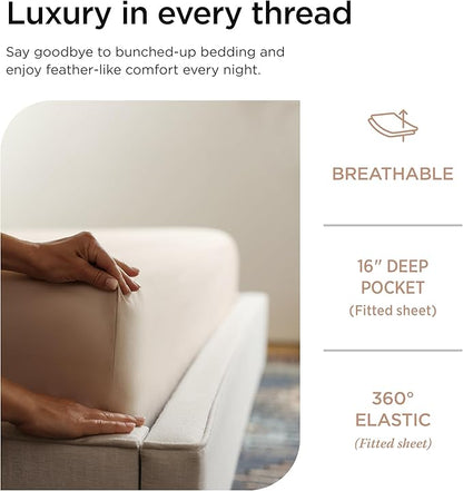 Threadmill Luxury 800 Thread Count King 100% Cotton Sheets - Light Beige Sateen Weave Bed-Sheets, Better Than Egyptian Cotton,4 Pc Solid Soft Bedding Set, Fits 16" Deep Pocket