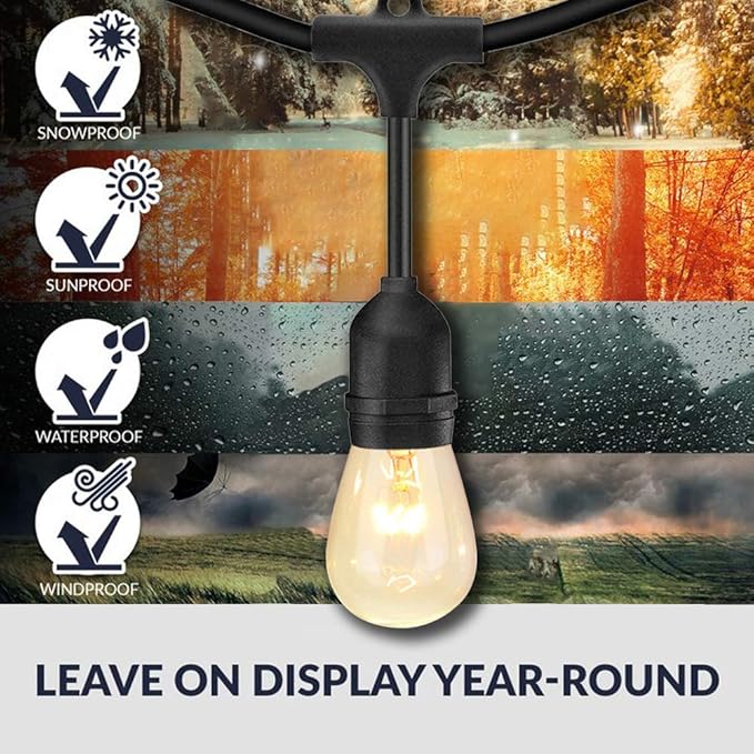 SUNTHIN Outdoor String Lights, 8 Pack 48FT Edison String Lights Commercial Grade with 11W Dimmable Bulbs for Patio, Garden, Backyard, Deck, Porch, Bistro, Cafe