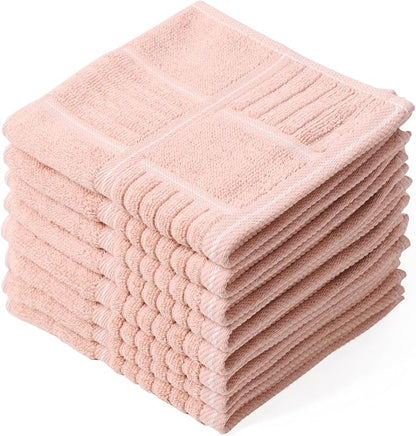 Glynniss Dish Cloths for Kitchen Washing Dishes, Super Absorbent Dish Rags, Cotton Terry Cleaning Cloths Pack of 8 (Pink, 12x12 inches)