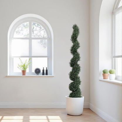 THE BLOOM TIMES 6ft Spiral Artificial Topiary Trees Set of 2, 71 inch Faux Cedar Trees for Outdoor Planters - Fake Twist Cypress Plants for Garden Front Porch Indoor Outside Christmas Decor 6 Foot