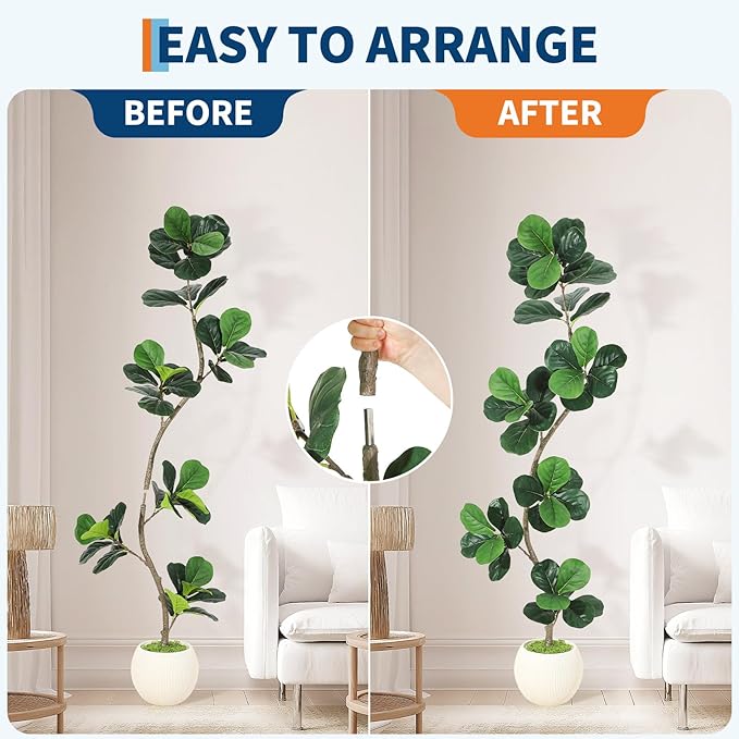 Garvee Fiddle Leaf Fig Tree 7ft Tall Artificial Tree with White Planter，Faux Floor Plant, Indoor Fake Plants for Home Office Decor