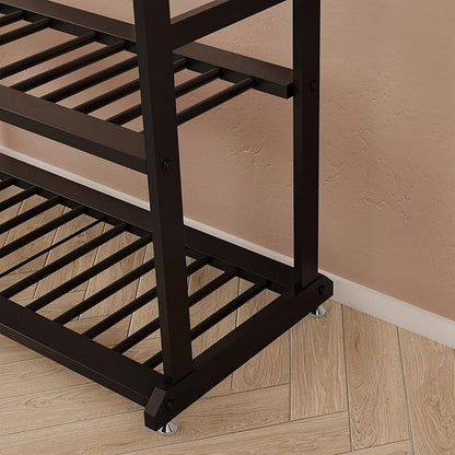 Heavy Duty Clothes Rack,Sturdy Metal Garment Racks for Hanging Clothes,Clothing Racks with bottom shelves & 6 Hooks,Multi-Functional Closet Rack for Bedroom Living room