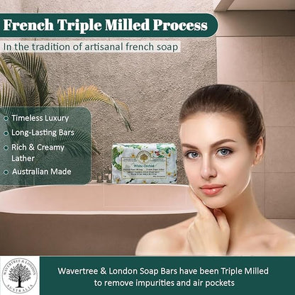 Wavertree & London White Orchid Scented Natural Soap (2 Bars), 7oz Moisturizing French Triple Milled Soap Bars enriched with shea butter - Pure Plant Based Bath & Body Bars for All Skin Types