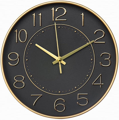 HZDHCLH Modern Wall Clocks Battery Operated,10 inch Black and Gold Clock for Wall,Silent Small Wall Clock for Living Room Bedroom Kitchen Office Nursery Decor