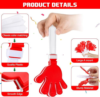 Junkin 100 Pcs Hand Clappers Bulk 7. 5 x 3. 5 Inches Noise Makers Party Favors Clapping Noise Maker Clacker for Birthdays Game Prizes Rewards Football Sporting Events Cheers Supplies (Red White)