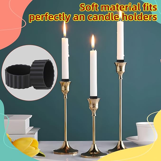 Silicone Candle Holder Base Stabiliser20pcs Candle Ring Gripper Wishing Rubber Washer Candlestick Silicone Ring Non-Slip.for Taper Candles and Candle Cups.Weddings and Home Decor Gifts.(Black)