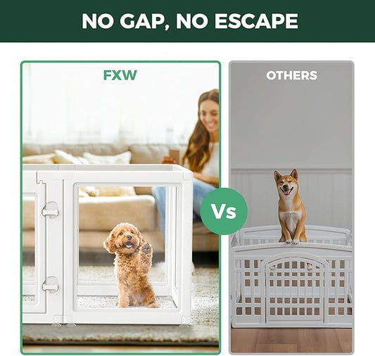 FXW AuraSpace Acrylic Indoor Dog Playpen for Puppies and Small Dogs, 24 Inch, 6 Panels, White