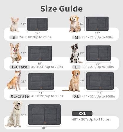 Made4Pets Dog Crate Pad Bed for Large Dogs, Washable & Reversible, Anti-Slip Kennel Mat for Cozy Sleeping, Soft Fluffy Dog Bed for Indoor & Outdoor Use, 44"x32", Dark Gray