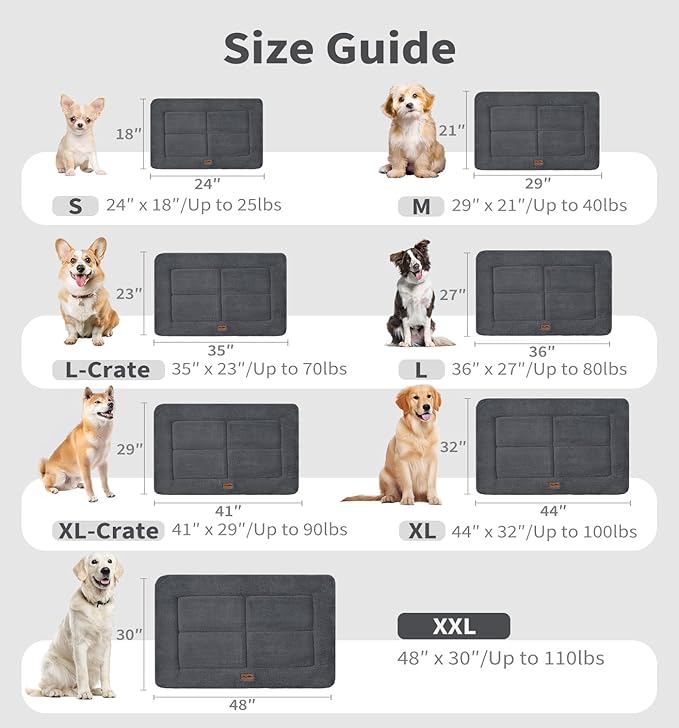 Made4Pets Dog Crate Pad Bed for Medium Large Dogs, Washable & Reversible, Anti-Slip Kennel Mat for Cozy Sleeping, Soft Fluffy Dog Bed for Indoor & Outdoor Use, 35"x23", Dark Gray
