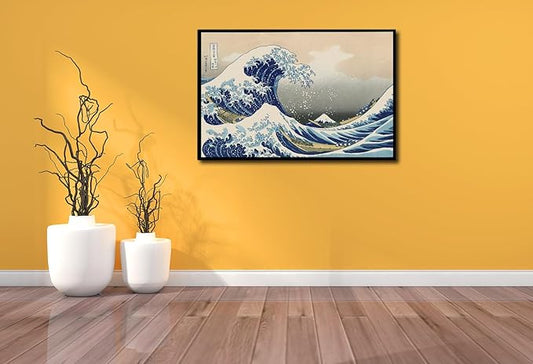 The Great Wave off Kanagawa by Katsushika Hoki Wall Art Decor, Classic Painting Black Framed Seascape Canvas Print Pictures, Modern Japanese Artwork for Bedroom Living Room Decoration - 24"x36"