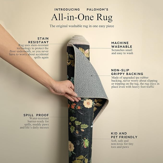 Machine Washable Rug for Living Room: 9x12 Area Rugs Vintage Bedroom Rug Stain Resistant Non Slip Low Pile Soft Carpet for Bedroom Kitchen Dining Room Nursery Kids Room Farmhouse Home Office