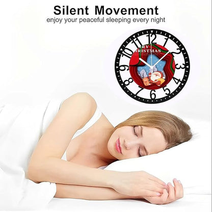 Wall Clock 10 Inch Silent Non-Ticking Modern Clocks Battery Operated - Analog Small Classic for Office, Home, Living Room,Bathroom, Kitchen, Bedroom, School,Snowman Clock