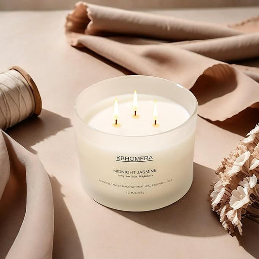 Scented Candle for Home,Jasmine Fragrant, Soy Wax 12.4oz Large Capacity,3-Wick 70 Hours Burn,for Festival Luxury Gift,Sleep Decor Relaxation Ambience