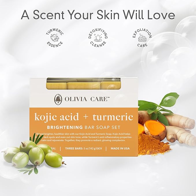 Kojic Acid Soap with Turmeric - Skin Illuminating & Spot Balancing - Natural Face & Body Soap - Evens Complexion - Organic Ingredients - Set of 3