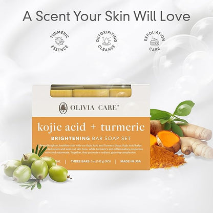 Kojic Acid Soap with Turmeric - Skin Illuminating & Spot Balancing - Natural Face & Body Soap - Evens Complexion - Organic Ingredients - Set of 3
