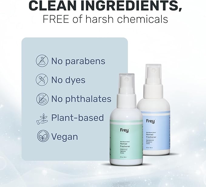 Frey Fabric Freshener Spray – Pack of 2 | Linen Spray Deodorizer for Laundry | Cedarwood & Sandalwood | 2oz Bottles